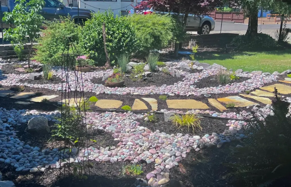 AG flagstone - pathway with cobble xeriscape - landscape.webp